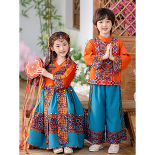 Girls Miao Jiang Princess Hanfu Spring and Autumn New Children's Exotic Style Retro Ethnic Style Table Performance Clothing Wholesale