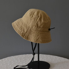 日系水洗抽繩漁夫帽子女春夏季薄款遮陽工裝風綁帶百搭盆帽