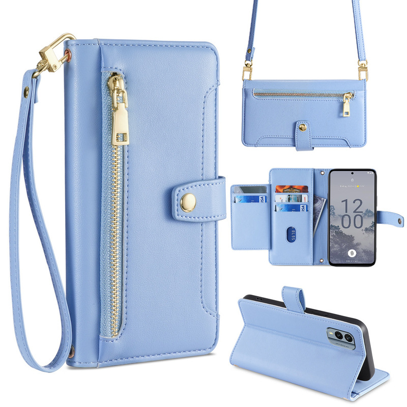 For Nokia X30 5G Shoulder Strap Mobile Phone Case C300 Hand Strap Leather Case G60 5G Zipper Bag Leather Case