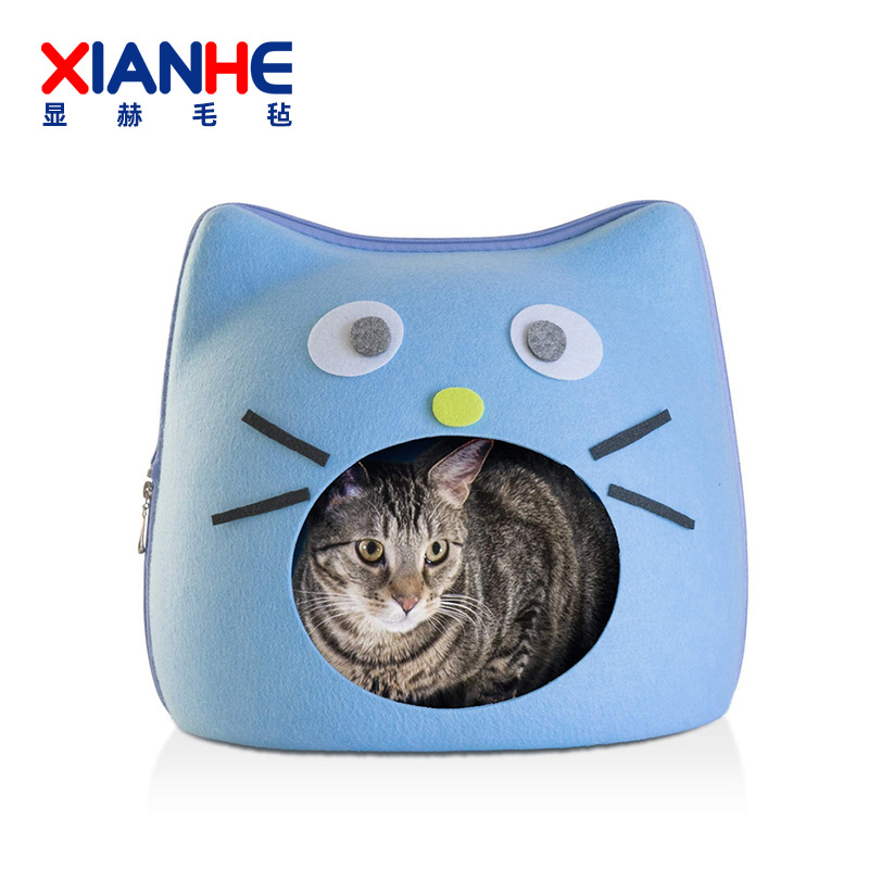 猫头型宠物窝 四季可用毛毡宠物窝 半封闭可拆洗创意猫窝