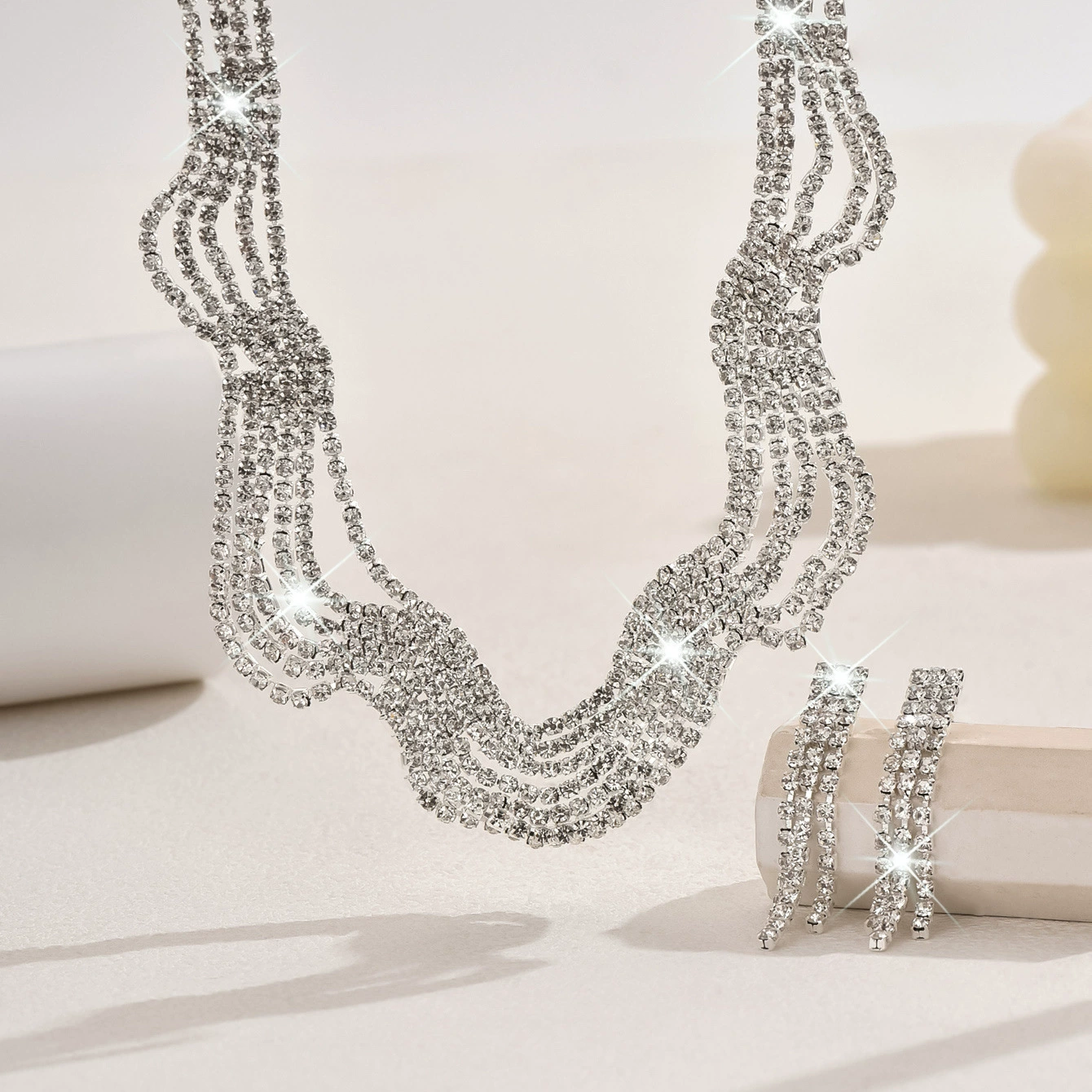 RNAFASHION Набор украшений: серебряное колье и серьги с кристаллами, европейский стиль для невесты и выпускного