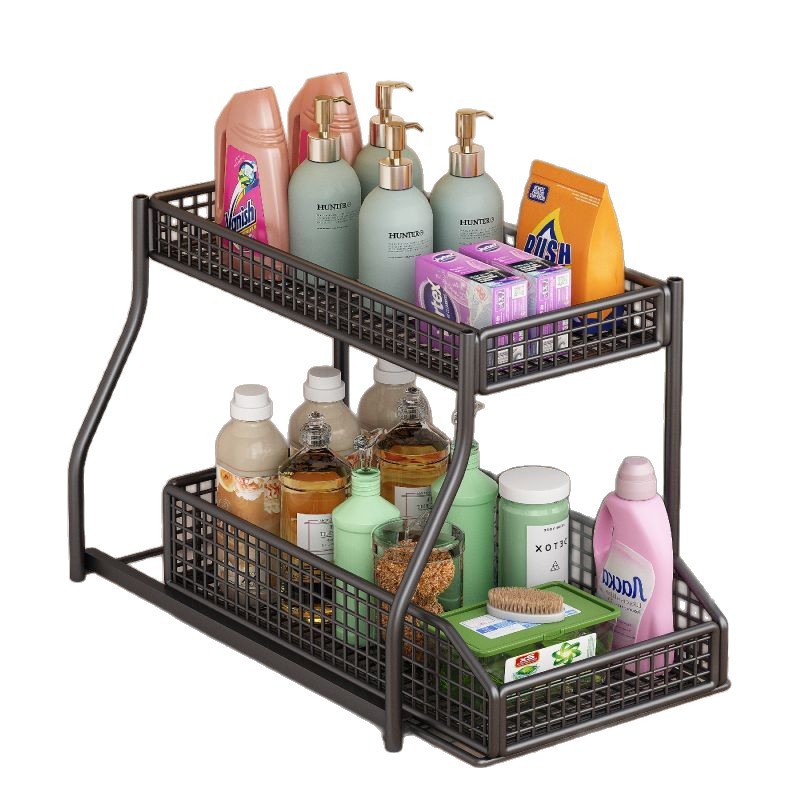 Rack de almacenamiento de fregadero tipo cabina de baño de extracción caja de almacenamiento debajo del gabinete de baño multicapa bastidor de la cesta deslizante debajo del marco estratificado