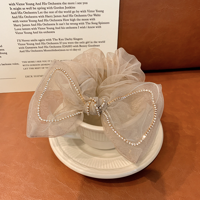 Diamante de malla de arco de arco anillo de cabello cuerdas de cabeza 2021 nuevo temperamento francés anillo de cabello cuerdas de cabello de cabello de flores