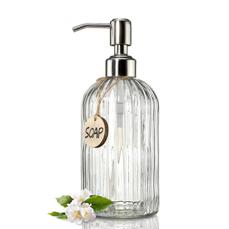 500ml Hand Sanitizer Bottle, Glass Shower Gel Soap Dispenser Bottle, Refillable Bottle, Popular in Hotels and Guesthouses, Retro Style, Wide Mouth