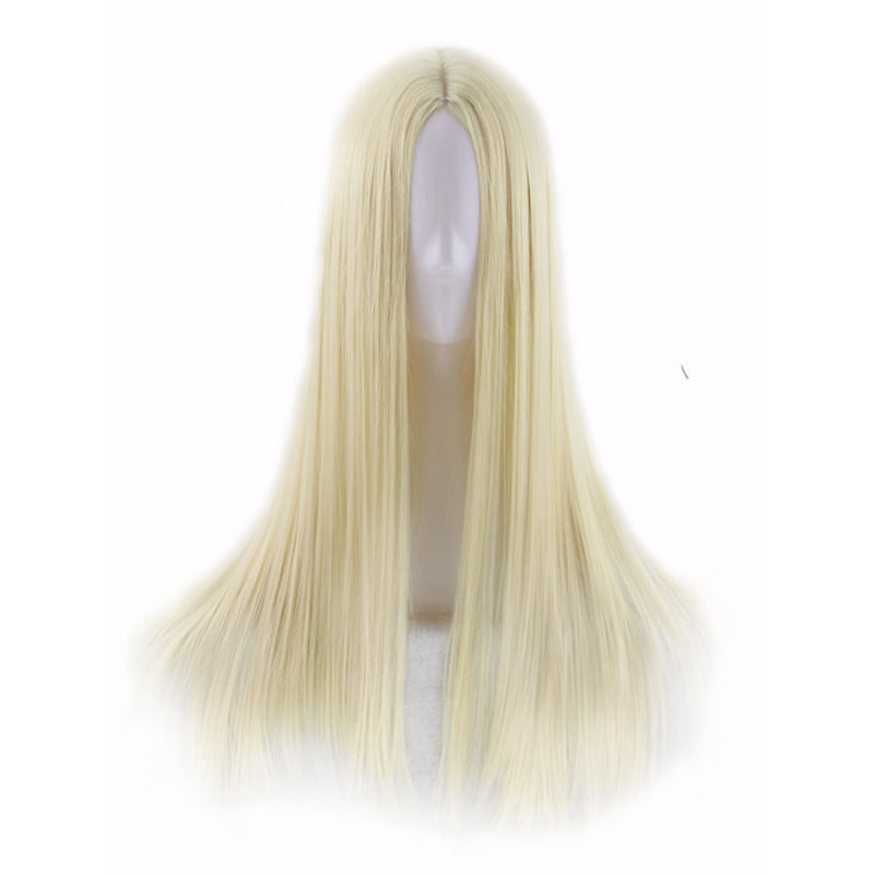 European American Style Women's Long Black Realistic Center Parted Straight Hair Wig High Temperature Silk Synthetic Fiber Hairpieces_voghion.com
