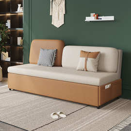 北欧简约客厅多功能免洗科技布实木可储物双人折叠两用沙发床