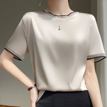 2025欧根纱圆领真丝短袖缎面打底衫醋酸宽松内搭桑蚕丝t恤夏季女