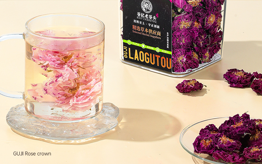 Dried Rose Flower Crown Buds Large Petal Rose Tea for Women Herbal Wellness 35g Box in use