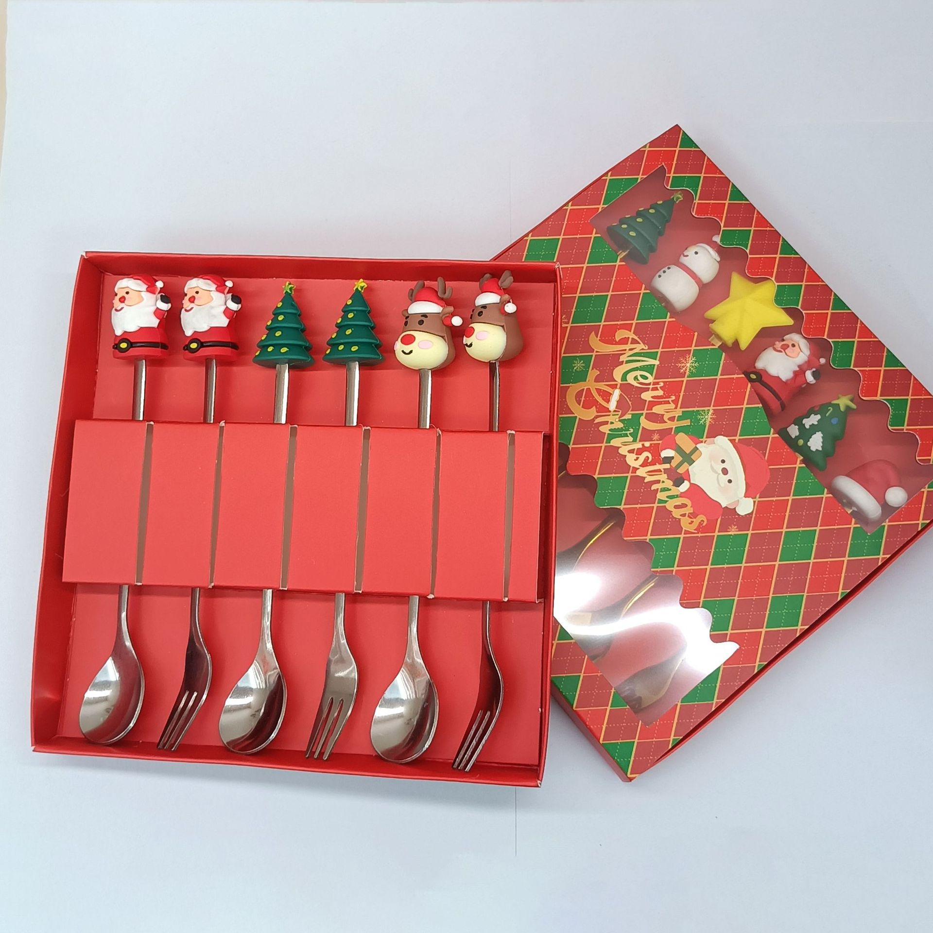 Cuchara transfronteriza de acero inoxidable Santa Claus árbol cuchara de café postre tenedor de fruta muñeca cuchara tenedor vajilla juego de regalo image 49