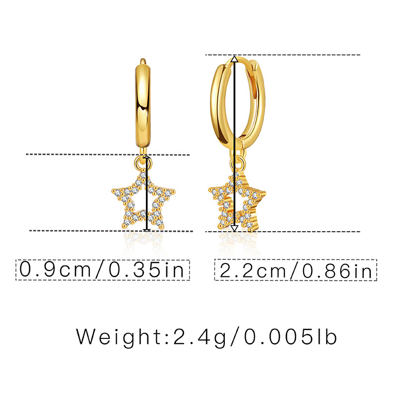 Copper-plated 18k Gold Earrings Hollow Five-pointed Star Design Earrings Micro-inlaid Zircon Earrings display picture 1