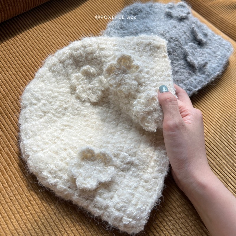 韩版秋冬立体花朵手工镂空包头保暖毛线帽针织帽冷帽甜美保暖女|undefined
