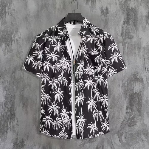 Cool and stylish full print short-sleeved shirt for men, summer retro street Hawaiian lazy couple vacation beach floral shirt