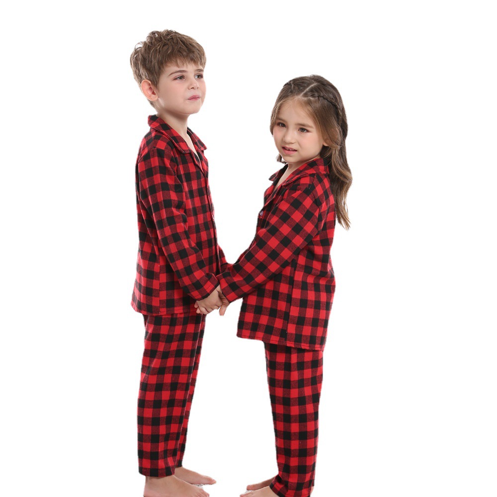 2025 pijamas de algodón de otoño nuevo hermano mayor red y negro cuadrado ropa casera de Navidad dos piezas Set Navidad