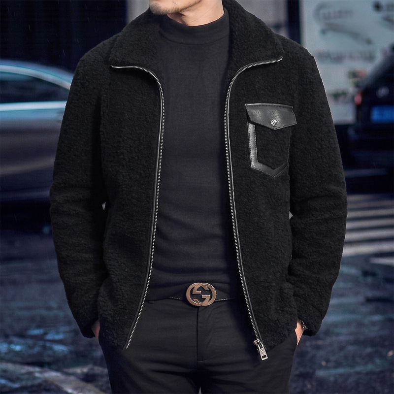 High-end fleece jacket, shearling-lined, thickened for warmth, men's wool coat, sheepskin wool lining High-end fleece jacket, shearling-lined, thickened for warmth, men's wool coat, sheepskin wool lining