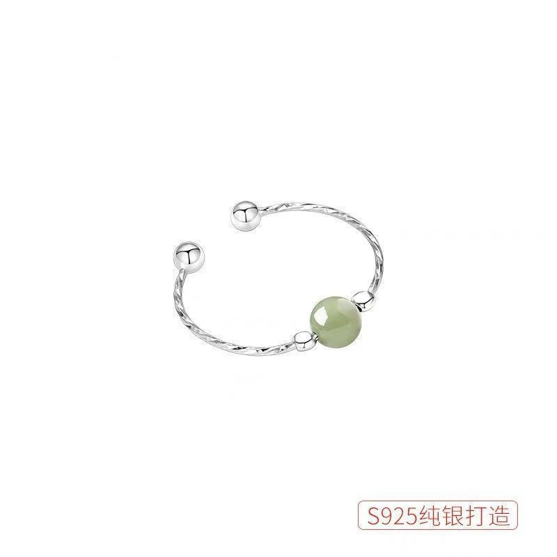 Круглые бусины нефрита, модное кольцо, классический яшма, серебро 925, на указательный палец