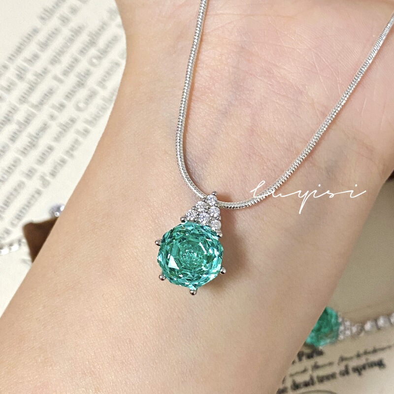 ライトラグジュアリー八角ミレニアムローズカットパライバペンダントネックレスブルーリングイヤリンググラデーションカラージェムセット女性用|undefined