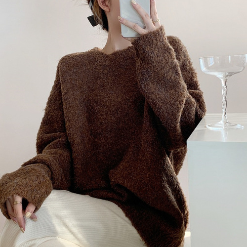 Women's White Cardigan Sweater, Long-Sleeve, Autumn/Winter New Thick and Loose Slouchy Soft Knit Top, Fashion