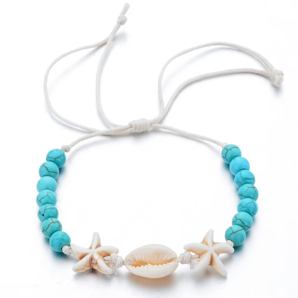 Bohemian Ocean Style Shell Turquoise Starfish Beaded Waterproof Wax Thread Braided Unisex Beach Style Hand