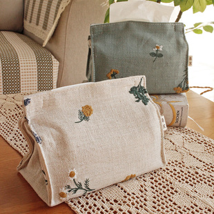 Light Luxury Embroidered Paper Bag Fabric Pastoral Office Household Tissue Bag Living Room Tissue Box Simple Car Tissue Cover