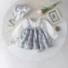 Blue-24121904 lace hat blue floral fake two-piece long sleeves