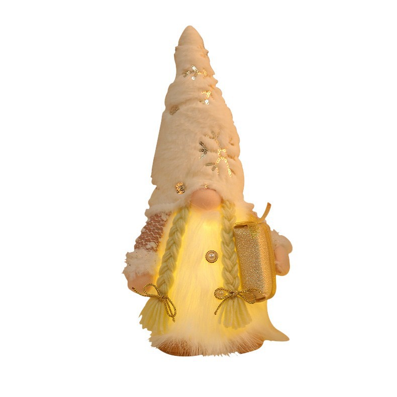 Navidad barba larga sombrero de peluche con luces para tomar regalos muletas con luces luminosas muñecas Rudolph decoración de ventanas