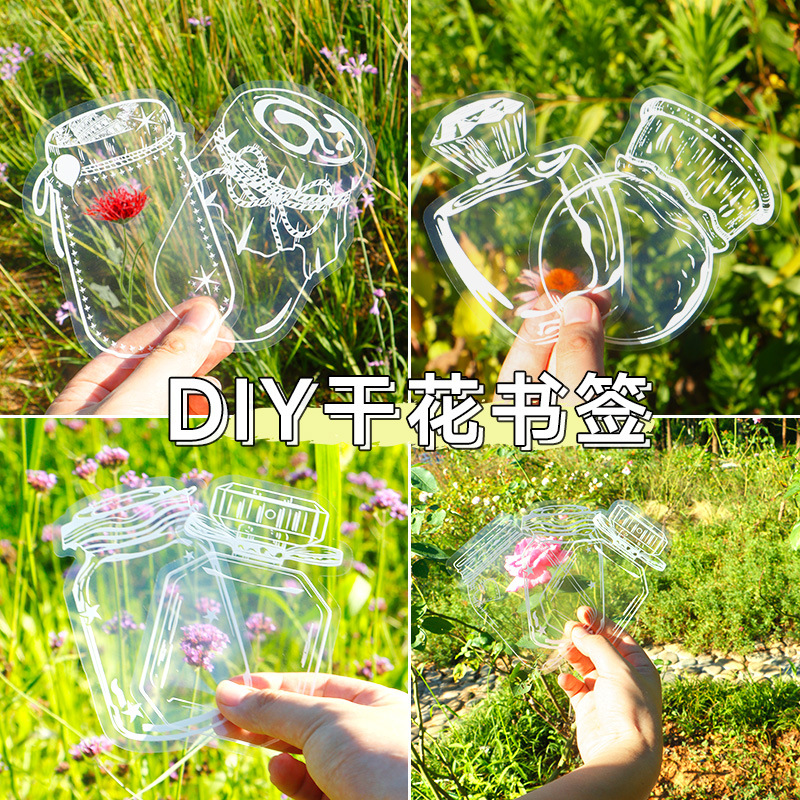 Bolsas de pegatinas PET transparentes hechas a mano botellas DIY flor seca pegatinas de tela de mano marcadores transparentes pegatinas de botella de vidrio decoración