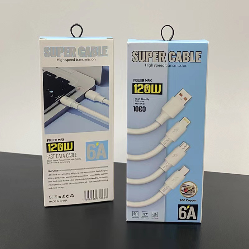 Aplicable 6A Apple teléfono móvil cable de datos tipo c cable de carga tres en uno Android Huawei teléfono de carga rápida cable de cliente silicona
