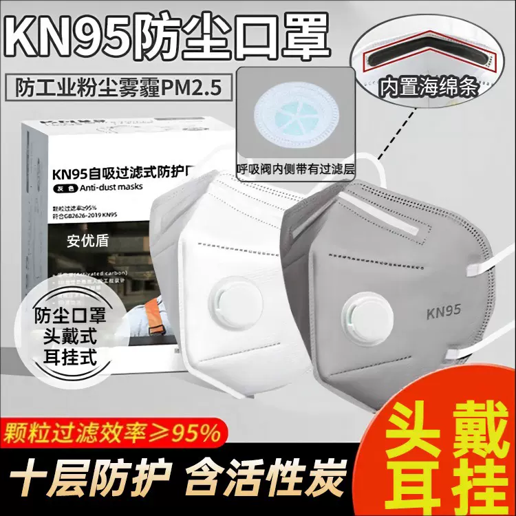 kn95活性炭防尘口罩防工业粉尘带呼吸阀防甲醛雾霾电焊工专用头戴