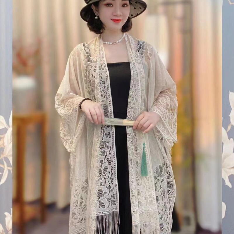 New Chinese-Style National Style Lace Tassel Sun Protection Clothing for Women in Summer, Paired with a Qipao, Thin Air-Conditioning Cover-Up Shawl Jacket New Chinese-Style National Style Lace Tassel Sun Protection Clothing for Women in Summer, Paired with a Qipao, Thin Air-Conditioning Cover-Up Shawl Jacket