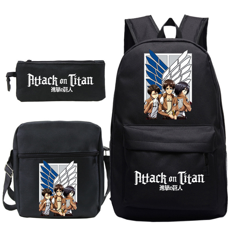 Attack on Titan Cross-Border Anime Merchandise New Student Backpack Crossbody Bag Pencil Case Three-Piece Set Outdoor Backpack Attack on Titan Cross-Border Anime Merchandise New Student Backpack Crossbody Bag Pencil Case Three-Piece Set Outdoor Backpack