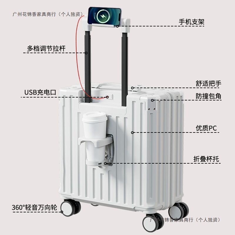 Tisnic Suitcase Small Multi-Functional Boarding Case Silent Wheel Password Business Trip Suitcase Durable and Strong