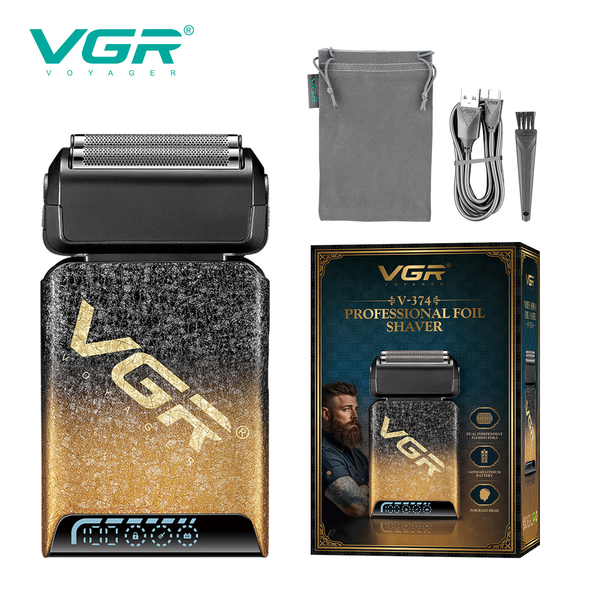 Dual Head Reciprocating Shaver Portable Rechargeable Electric with Gradient Digital Display for Men's Facial Hair Trimming_voghion.com