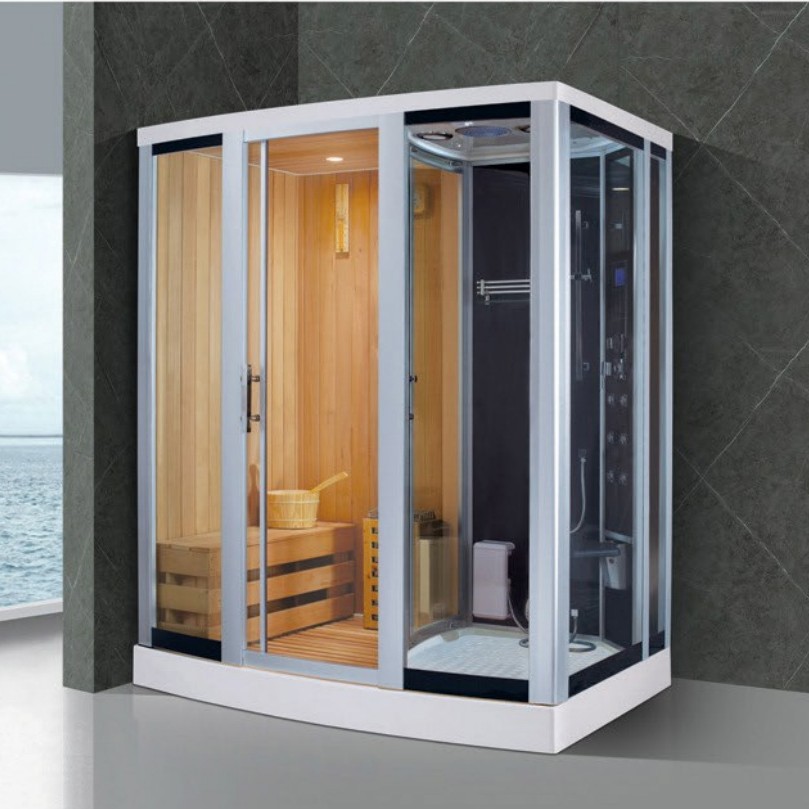Fábrica directa de madera de pino blanco hetox sala de ondas de luz sala de sauna baño independiente sala de ducha de doble uso