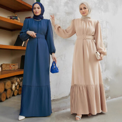 A1457優雅なビーズのタックのワンピース中東Muslimロングスカート (頭巾を含まない)
