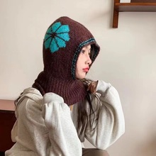 韩国新款代购秋冬博主同款花朵厚实保暖护耳针织毛线帽子女法拉帽
