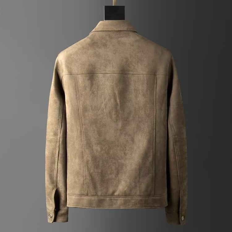 Chaqueta de hombre para otoño e invierno, corte ajustado, solapa, estilo casual de negocios, ligera, de gamuza de lujo, para hombres jóvenes, a la moda.