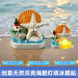 天然贝壳海胆灯光冰箱贴 3d立 体手工制作旅游文创热销礼品纪念品