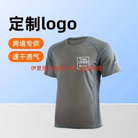 -伊夏服饰跨境夏季可客制logo图片男士速干运动短袖袖口反光标T恤