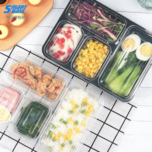 Wholesale disposable lunch box lunch box four-compartment five-compartment packaging box plastic rectangular compartment fast food box takeaway thickening