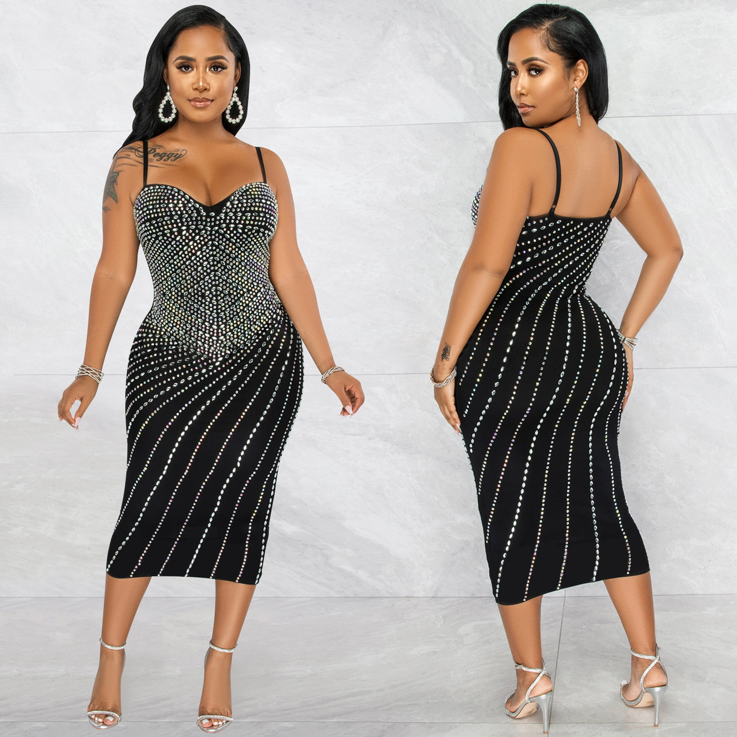 C5680 transfronteriza nueva ropa de mujer europea y americana deseo AliExpress Amazon sexy Sling caliente rhinestone vestido discoteca