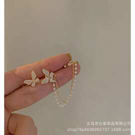 日韩精致小巧满钻蝴蝶耳钉ins气质百搭耳环法式高质量耳饰925银针