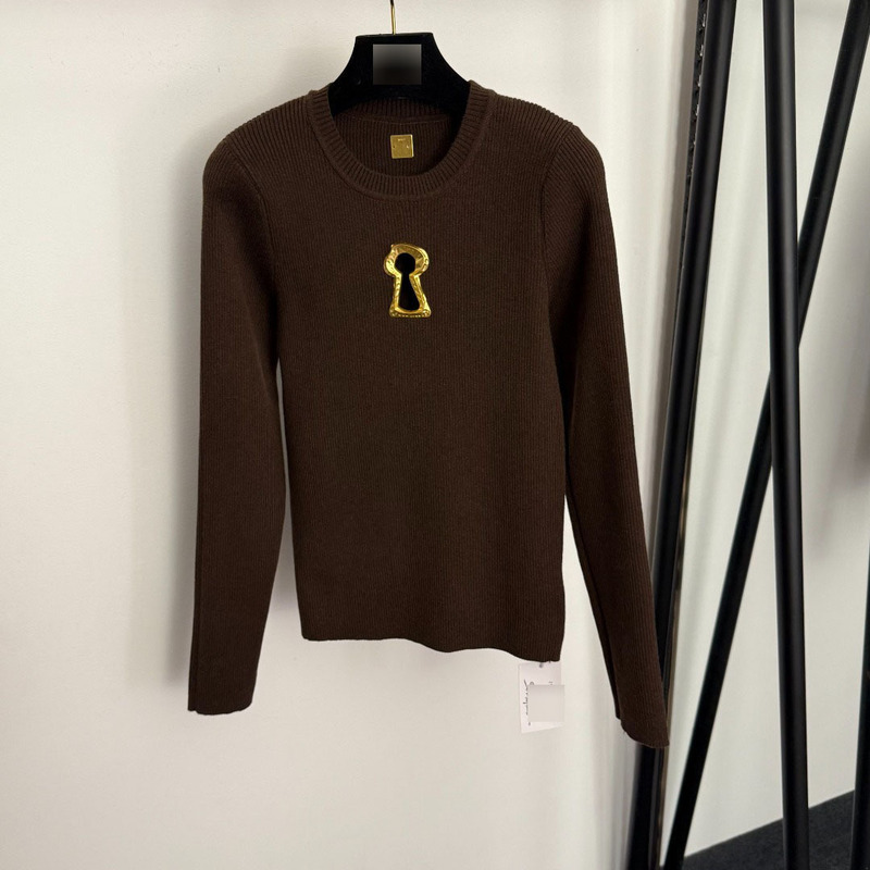 Cross-Border Early Autumn Nanyou New Popular Metal Hollow Keyhole Slimming Simple Long-Sleeved Knitwear Top