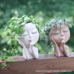 国境を越えた人気の樹脂製ヘッド植木鉢、屋内および屋外の植物用の表面植木鉢、ユニークな植木鉢