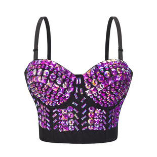 Cross-border hot punk handmade beaded sexy women's outer bra manufacturers wholesale nightclub party dancer costumes