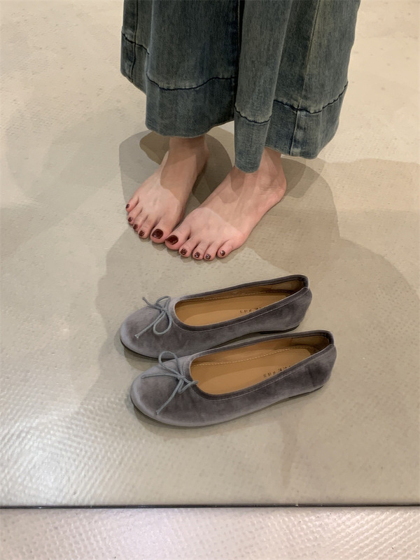 法式芭蕾鞋蝴蝶结圆头浅口平底单鞋女2025春秋软底豆豆玛丽珍鞋子|undefined