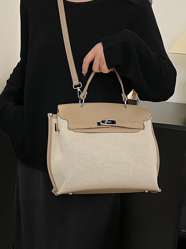 Bolsa de mano transfronteriza para mujeres 2026 nueva tela de lino empalmada color de textura de viaje mochila de hombro