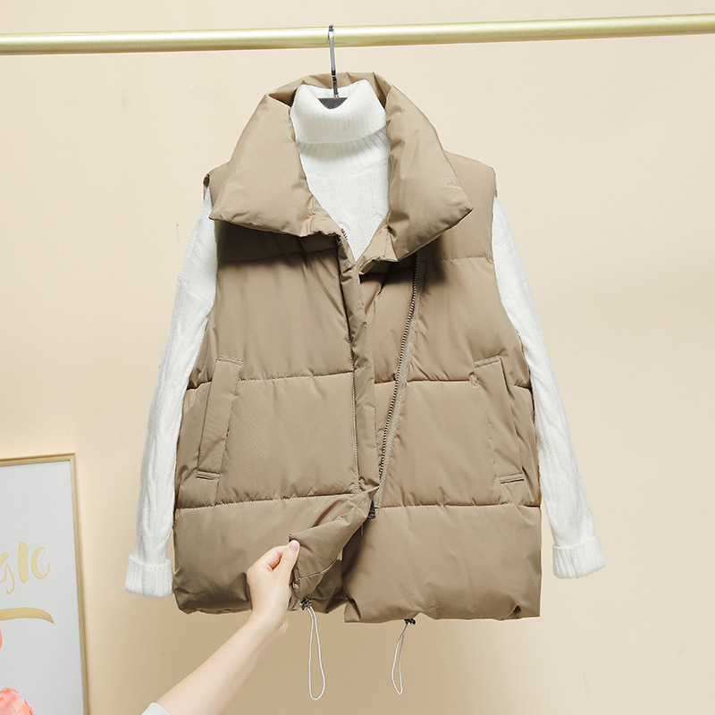 2022 otoño y invierno nuevo chaleco de algodón de pluma para estudiantes de estilo coreano suelto hombro exterior chaleco de abrazadera de caballo abrigo