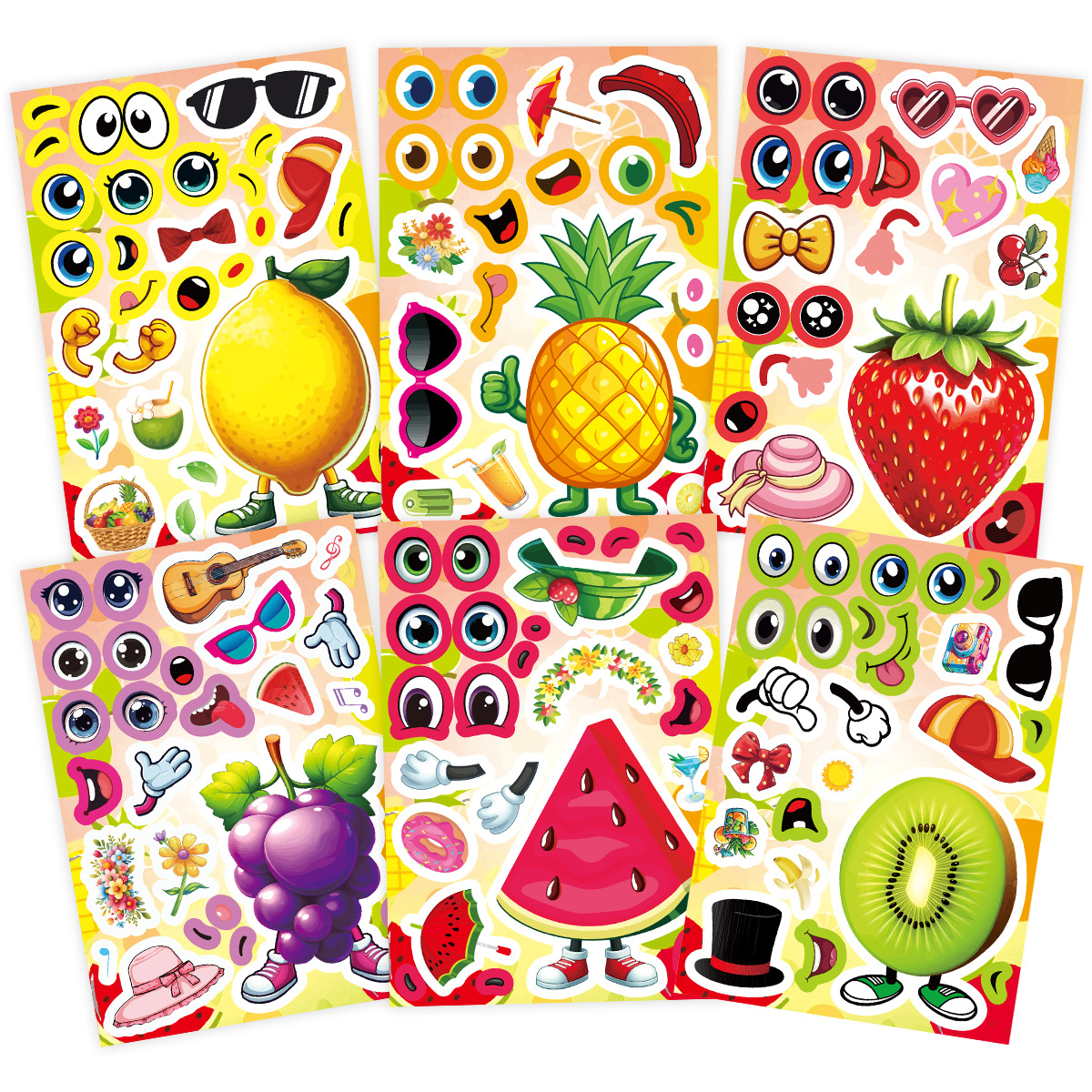 Fruit Stickers, Kidsren's Birthday Party Decoration Supplies, Educational Puzzle DIY Face Stickers, Gift Box Stickers