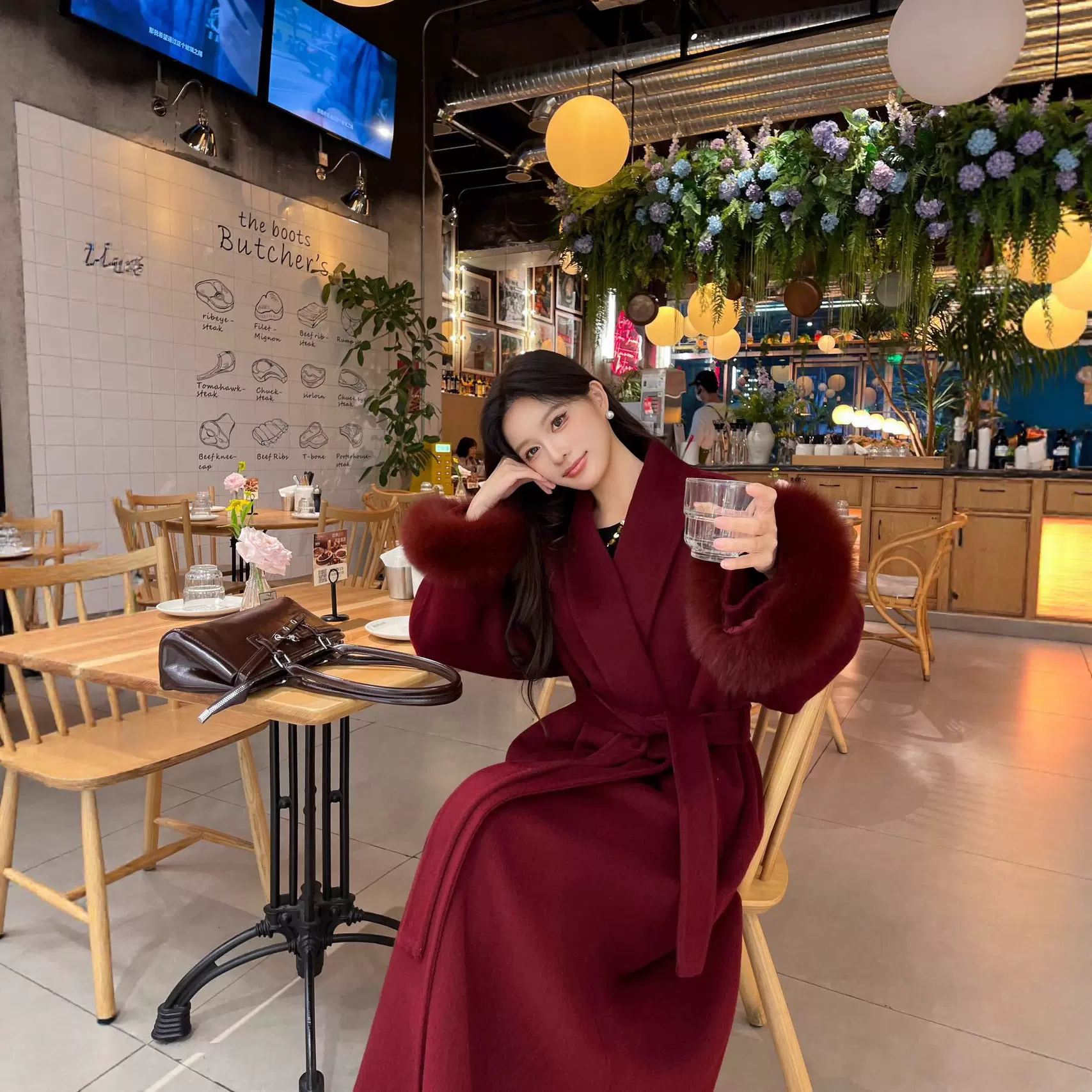 法式红色双面羊毛呢子大衣女2025秋季新款高级感收腰长款毛呢外套