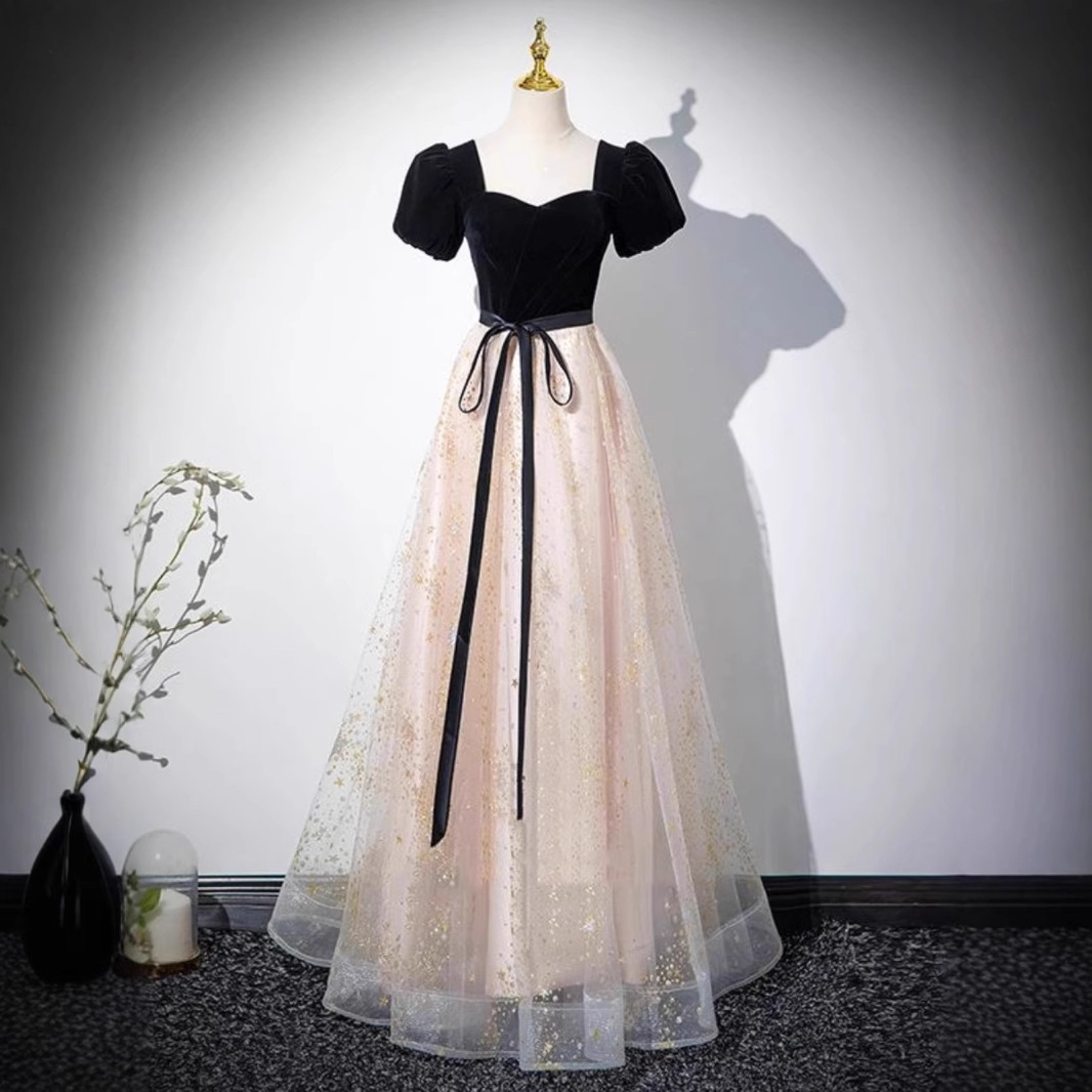 Evening Dress Black Splicing Niche Dress Art Exam Adult Ceremony Birthday Party Dress Daughter Socialite Small Dress Dress